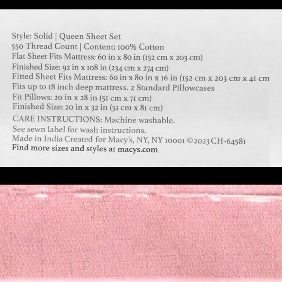 new CHERRY BLOSSOM PINK Charter Club Solid 550 TC 100% Cotton QUEEN Sheet Set - Picture 4 of 11